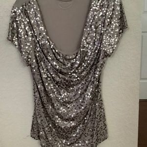 Sleeveless cowl neck gold sequined women's top